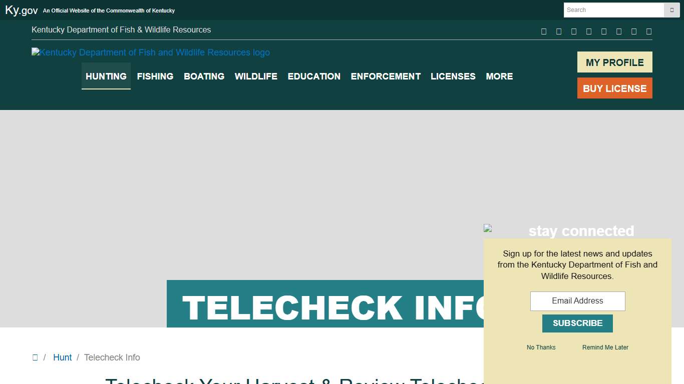 Telecheck Info - Kentucky Department of Fish & Wildlife